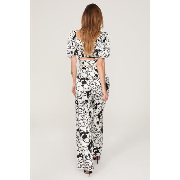 RONNY KOBO Black White Floral Printed Beachy Front Zip Button Fly Trouser Size 6 - Picture 3 of 14